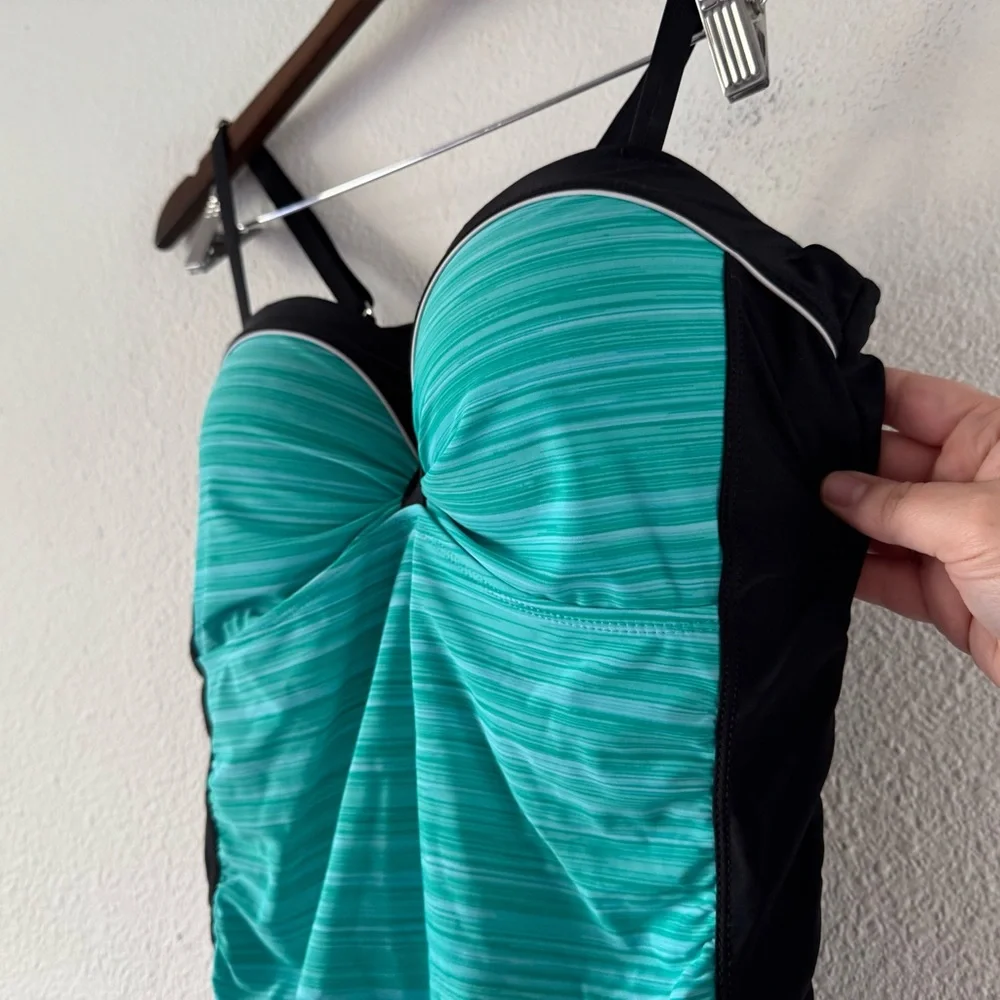 Blue Green Swim Tankini Top 2XL Mermaidcore Ruched Beach Coastal Resortwear - Picture 7 of 14